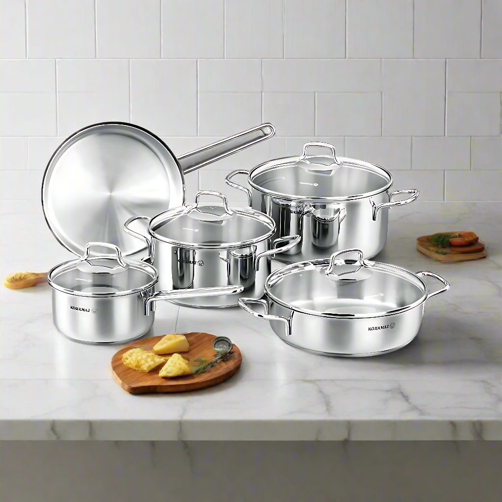 Korkmaz Stainless Steel Perla Cookware A1609, Set Of 9 Pcs