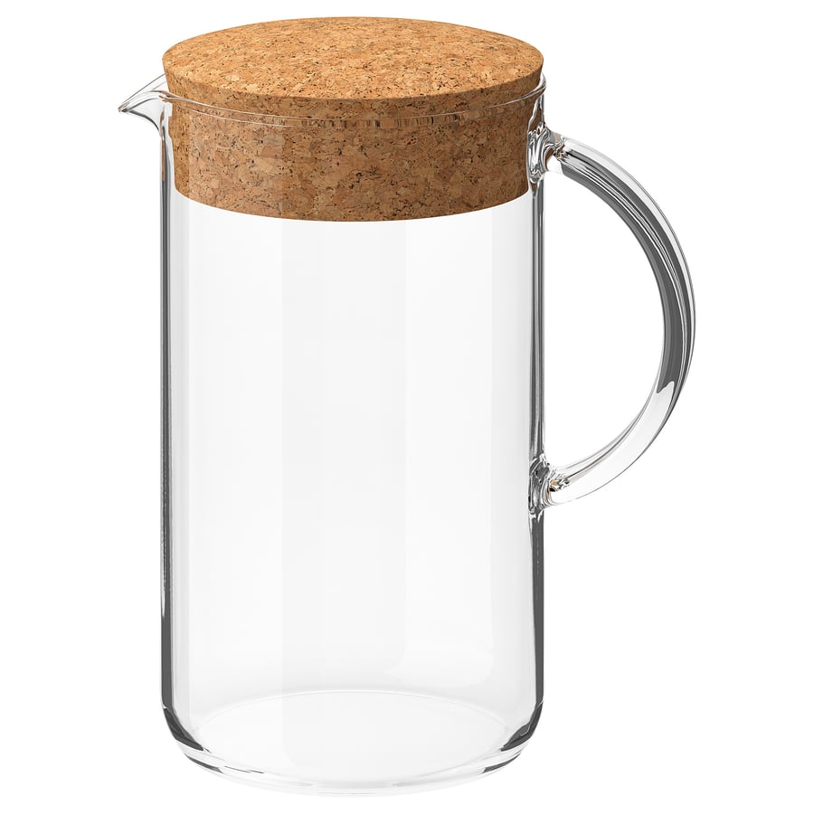 IKEA 365+
Jug with lid, clear glass/cork, 1.5 l