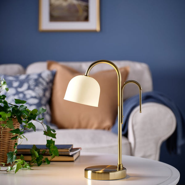 TVÅMASTAD
LED portable lamp, battery-operated brass/opal white glass