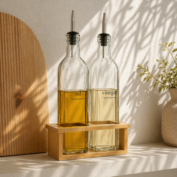 Mio 2-piece Oil & Vinegar Bottle With Bamboo Stand