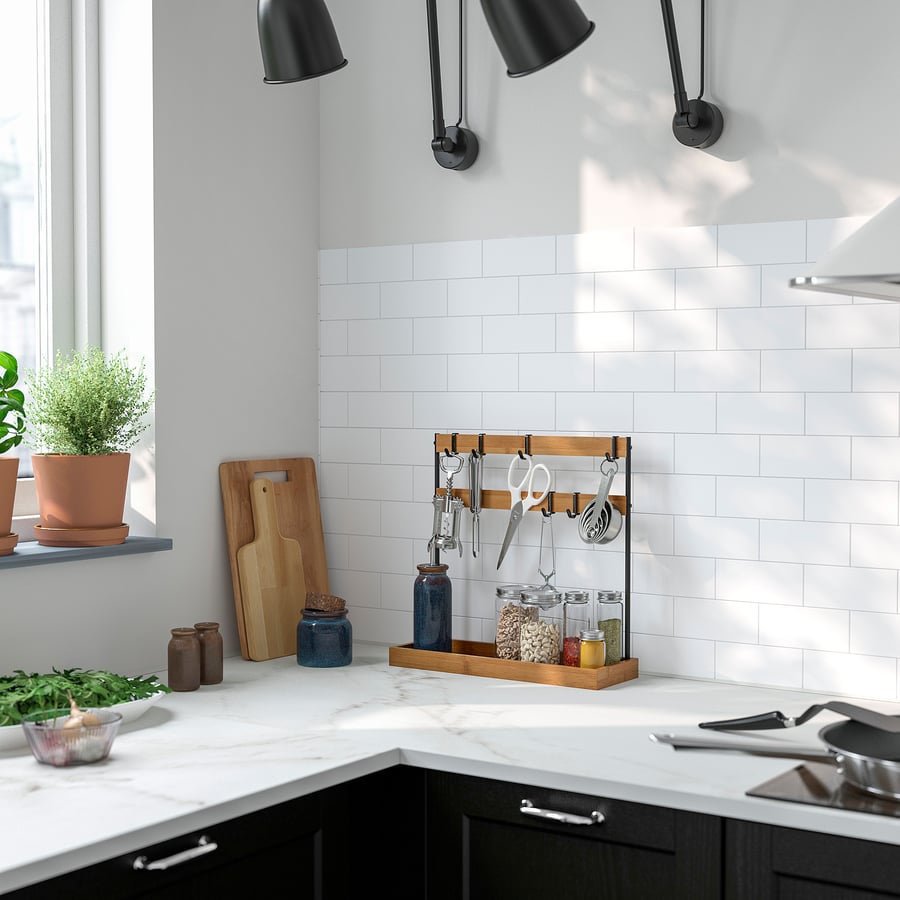 NÅLBLECKA
Utensil rack, metal/bamboo for kitchen countertop