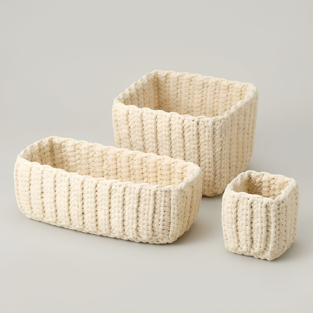 Crochet Storage Baskets, Set of 3, Off-White or Gray