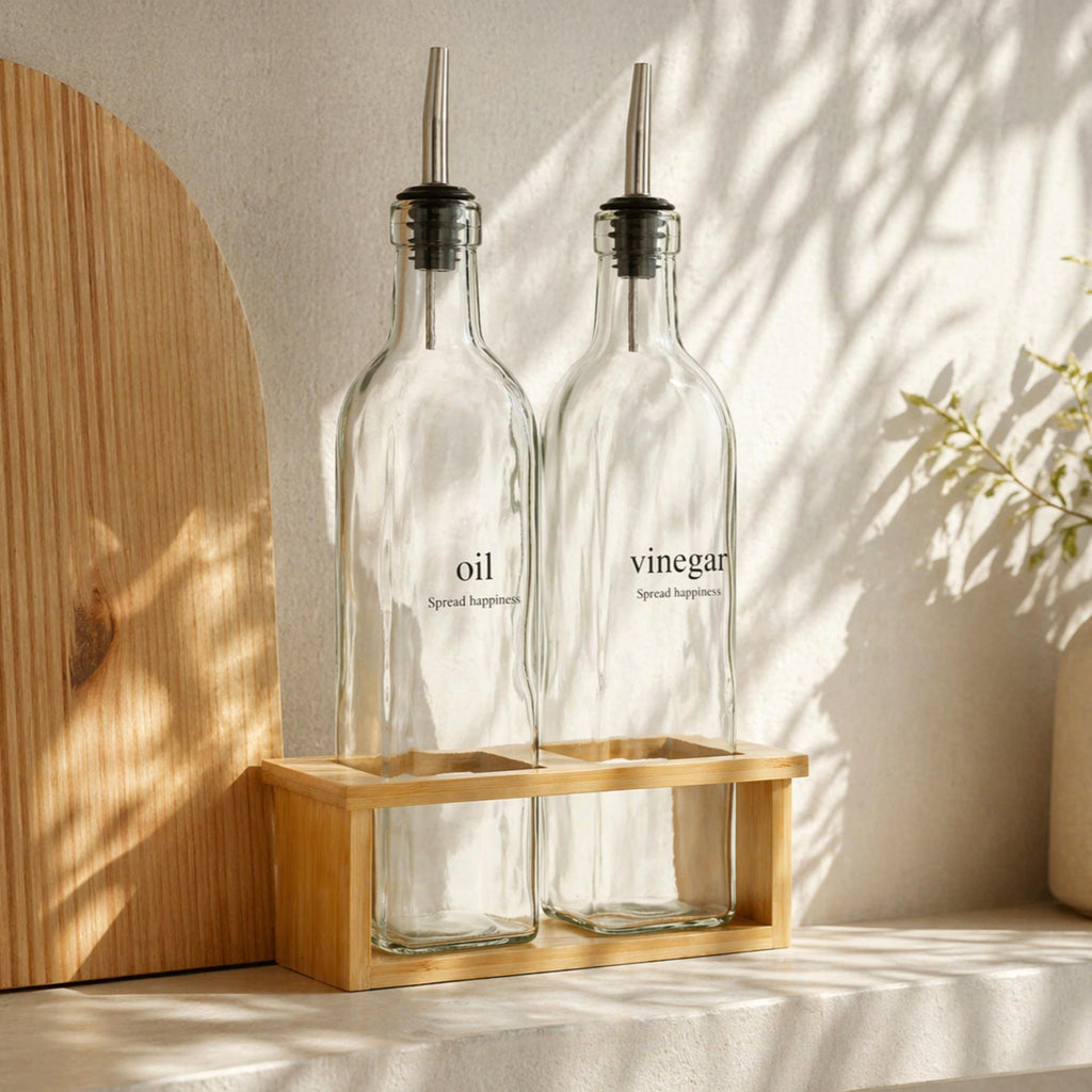 Mio 2-piece Oil & Vinegar Bottle With Bamboo Stand