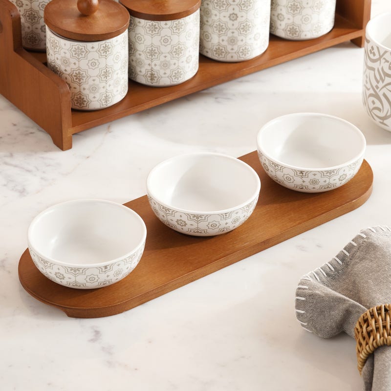 Izzet 3-piece Chip & Dip Set With Bamboo Tray 140ml -white