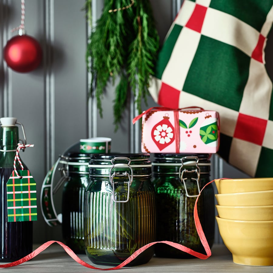 VINTERFINT
Jar with lid, glass green, 1 l