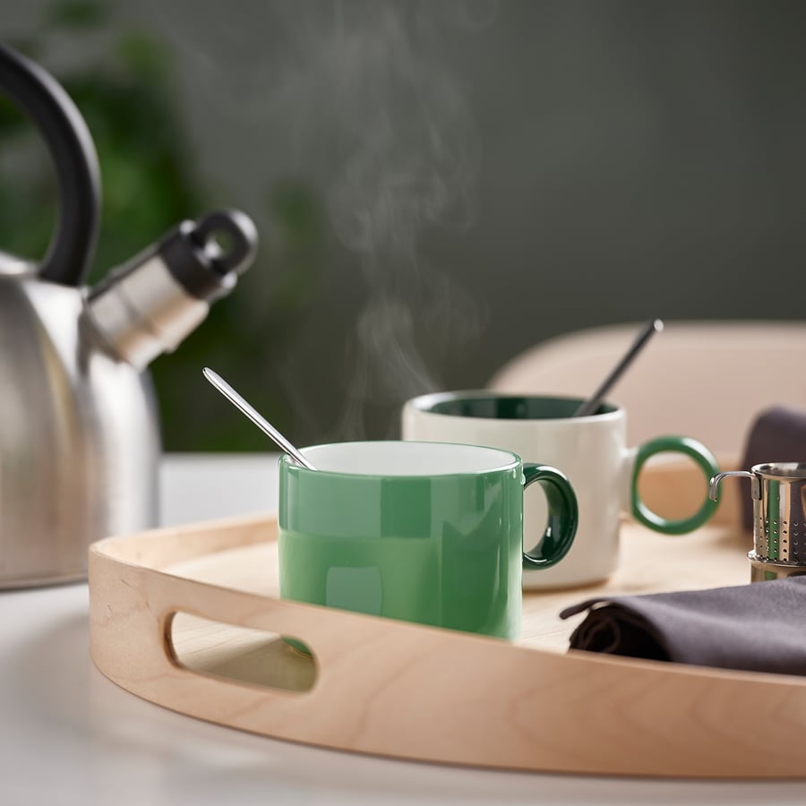 PIGGÅL
Mug, white/green, 30 cl set 2