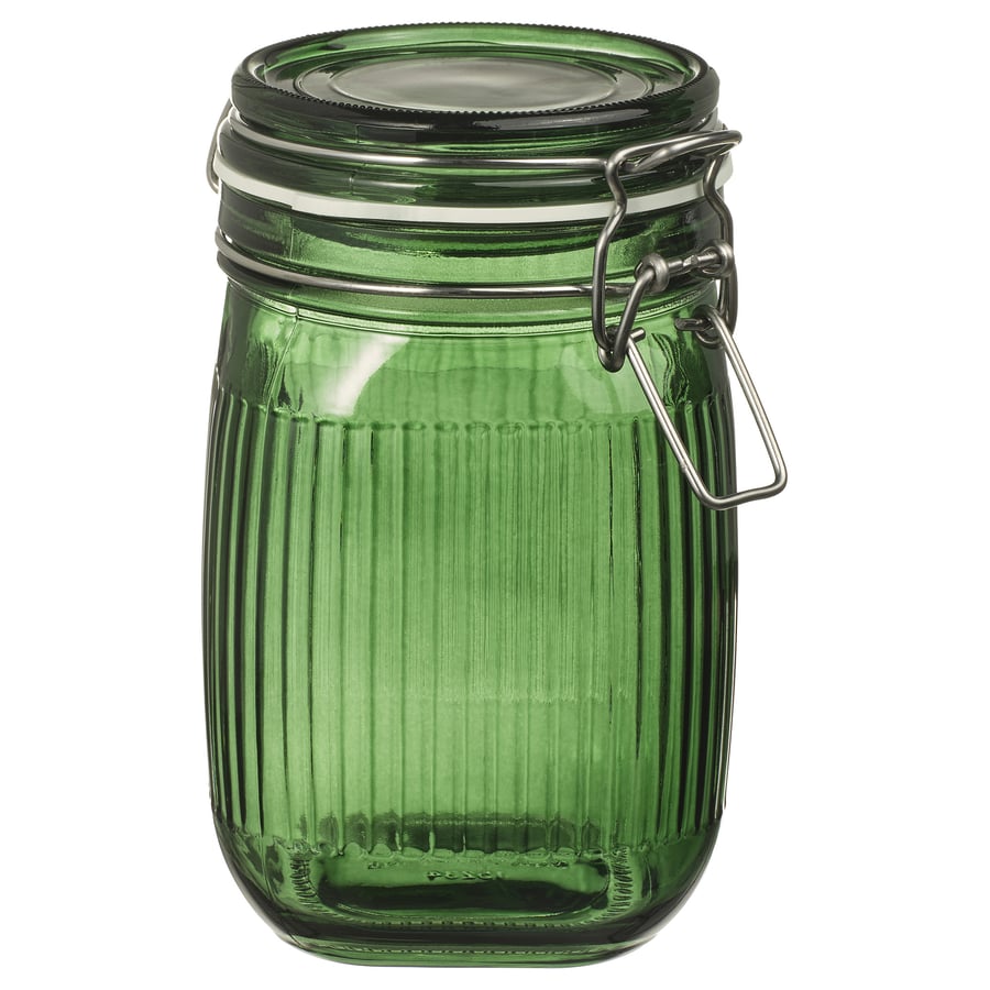 VINTERFINT
Jar with lid, glass green, 1 l