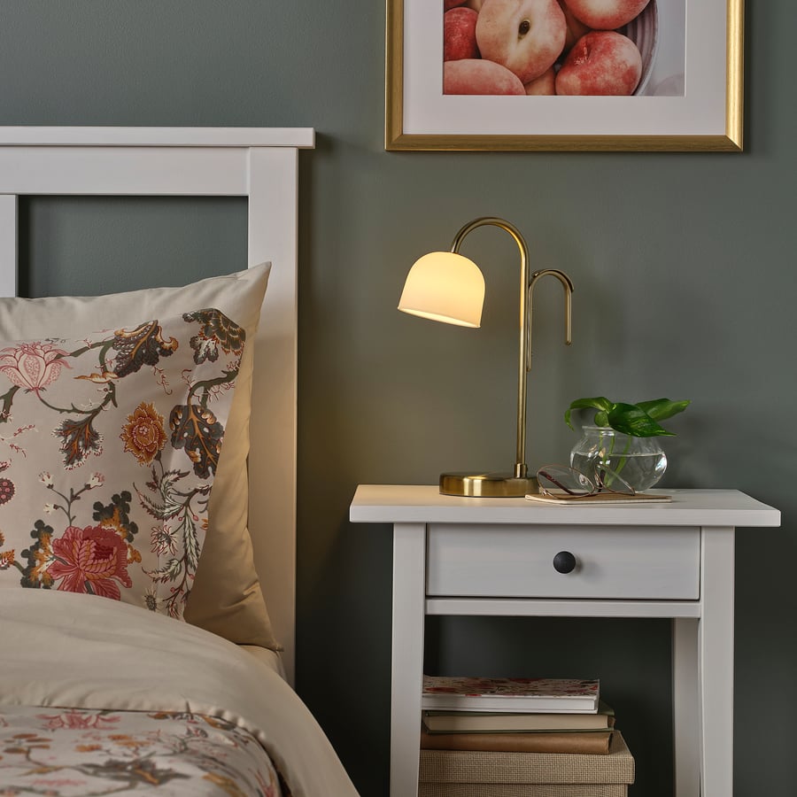 TVÅMASTAD
LED portable lamp, battery-operated brass/opal white glass