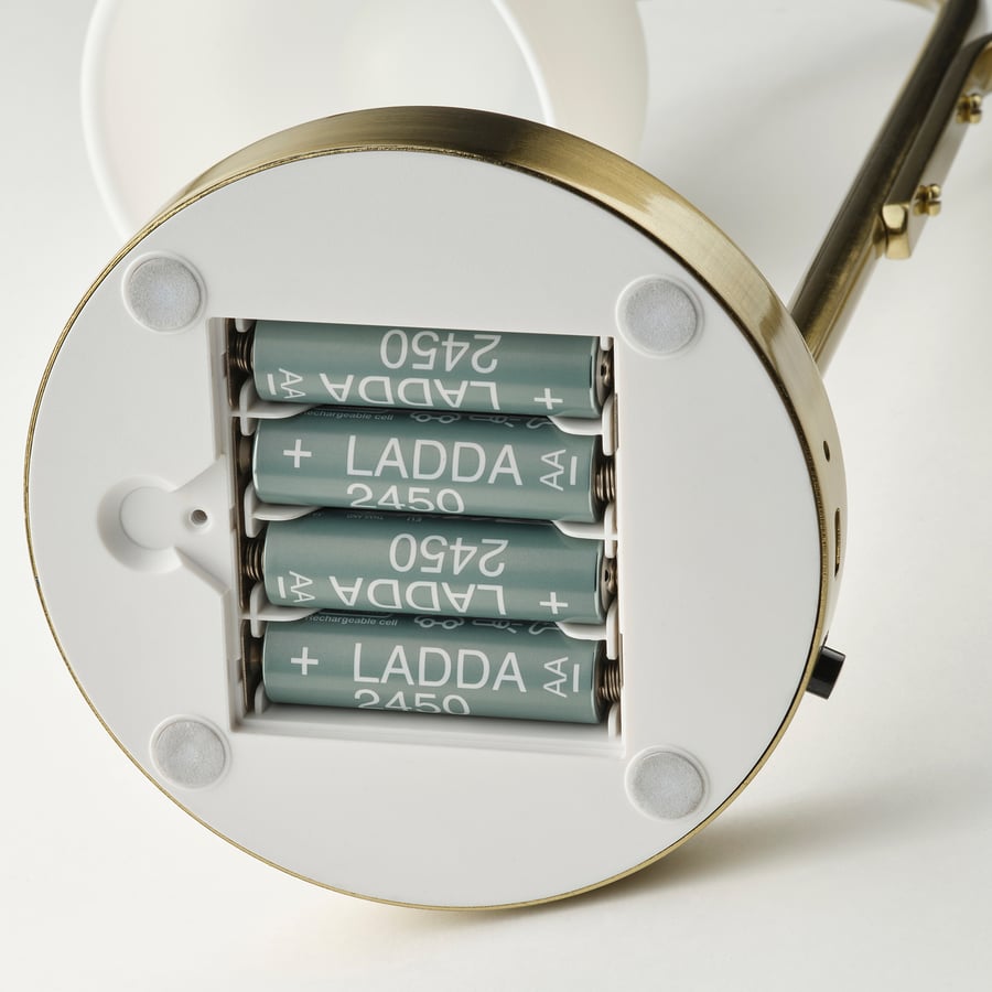 TVÅMASTAD
LED portable lamp, battery-operated brass/opal white glass