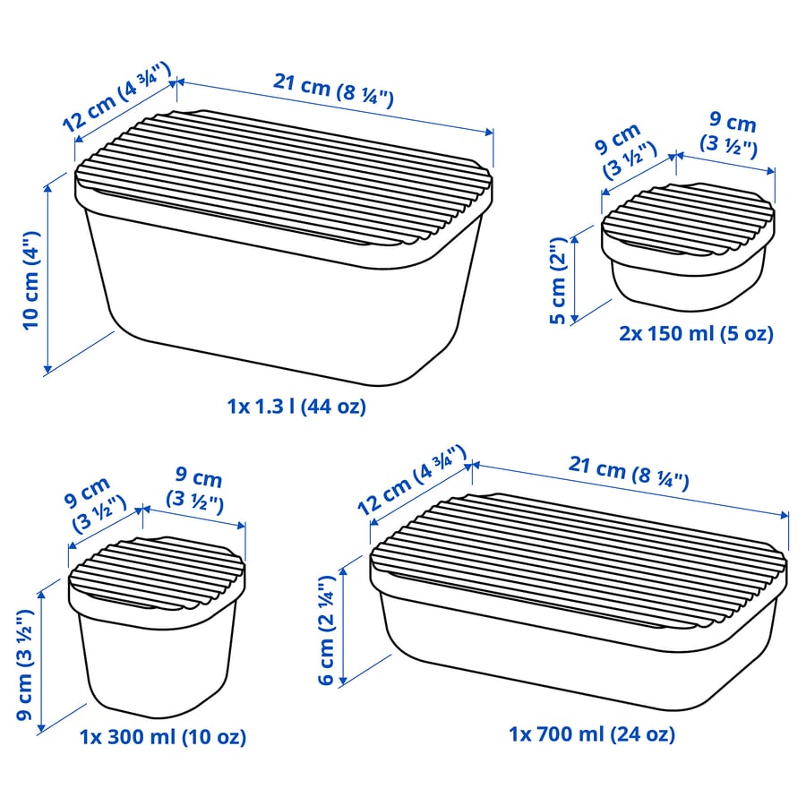 HAVSTOBIS
Food container with lid, set of 5,
