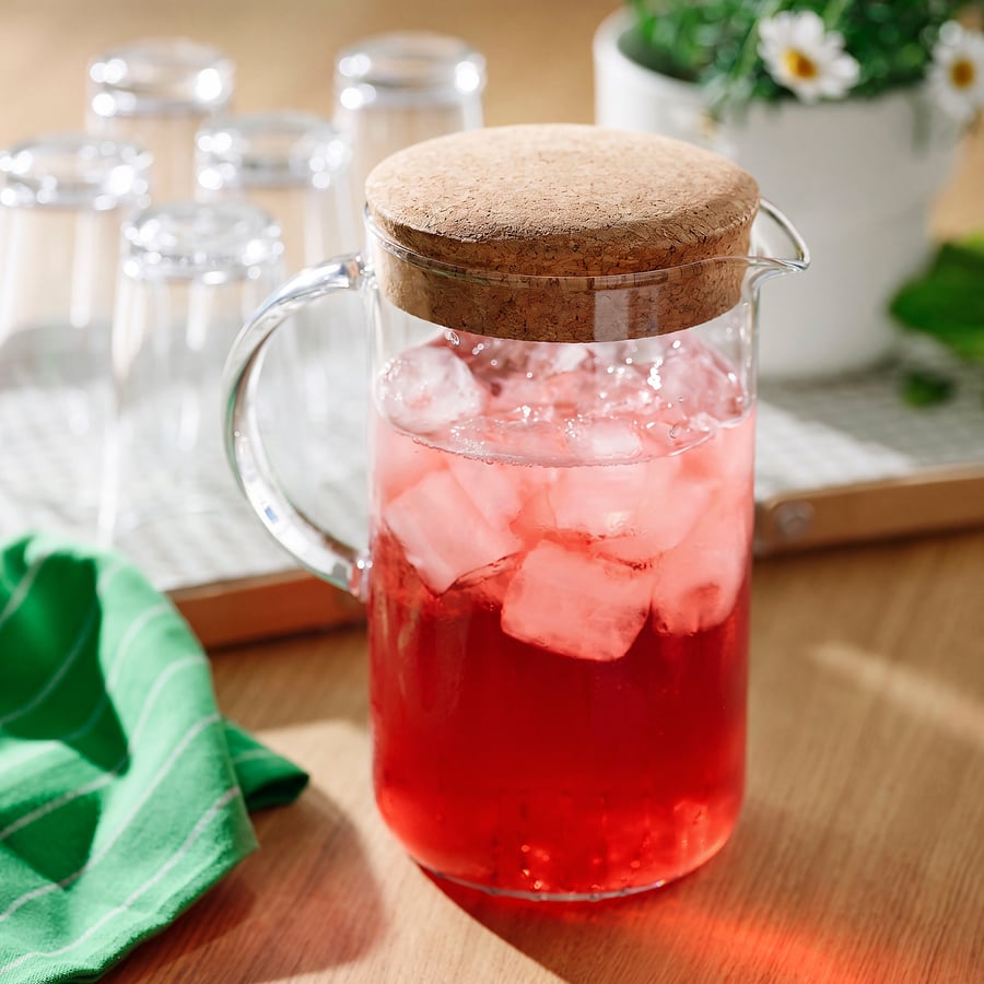 IKEA 365+
Jug with lid, clear glass/cork, 1.5 l