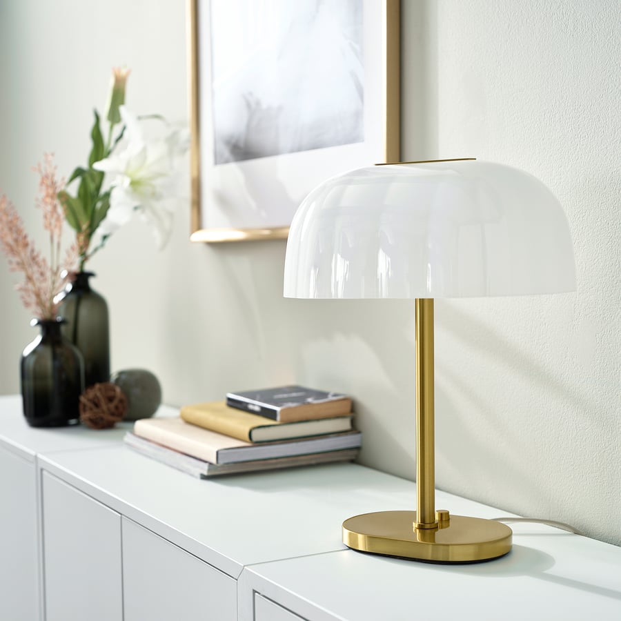 AKTERSPRING
Table lamp, opal white glass/brass-plated