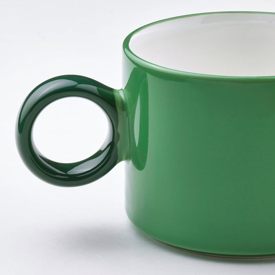 PIGGÅL
Mug, white/green, 30 cl set 2