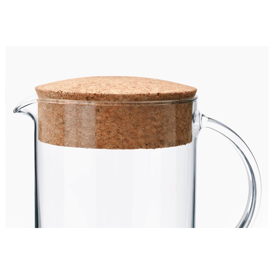 IKEA 365+
Jug with lid, clear glass/cork, 1.5 l