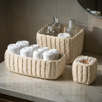 Crochet Storage Baskets, Set of 3, Off-White or Gray