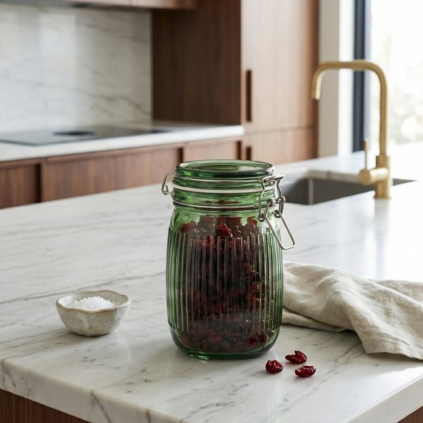 VINTERFINT
Jar with lid, glass green, 1 l