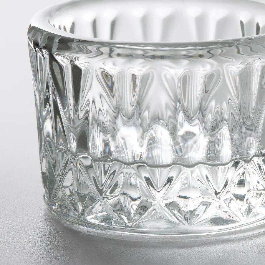 SMÄLLSPIREA Tealight holder, clear glass/patterned, 4 cm