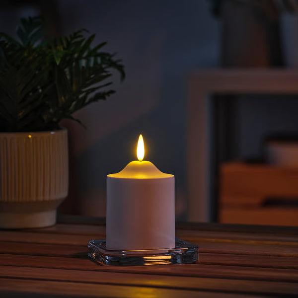 SMÅLOM LED pillar candle, battery-operated white, 9 cm