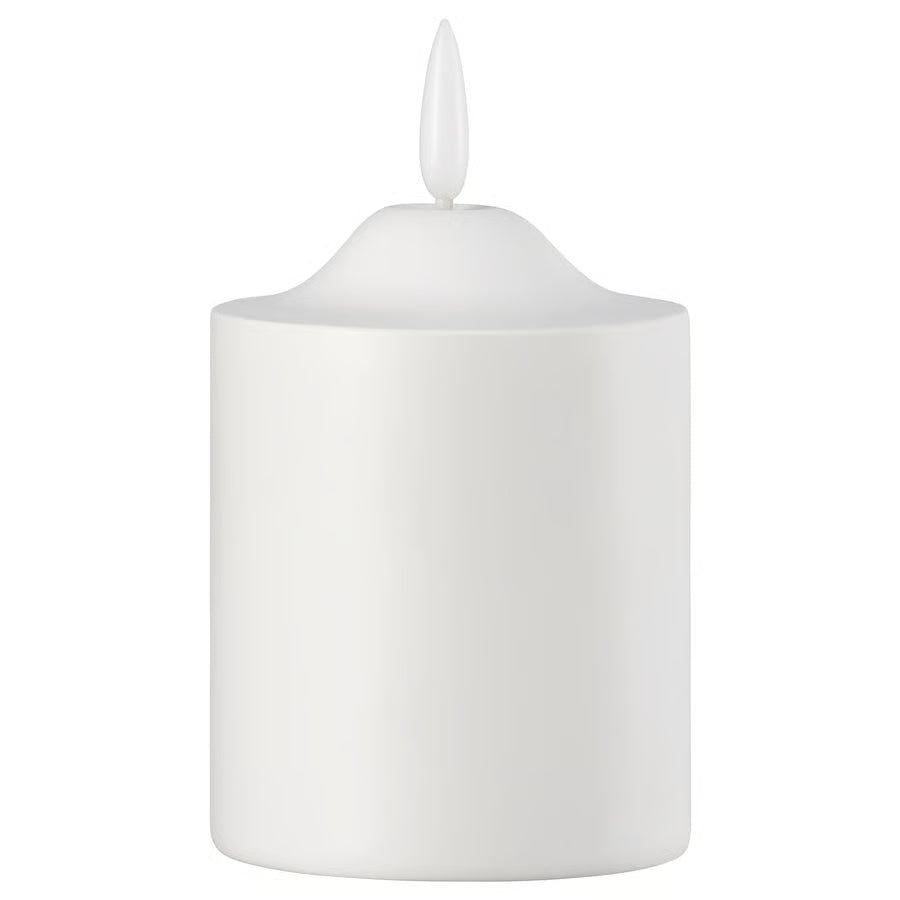 SMÅLOM LED pillar candle, battery-operated white, 9 cm
