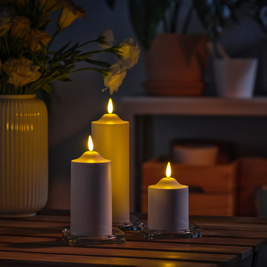 SMÅLOM LED pillar candle, battery-operated white, 9 cm