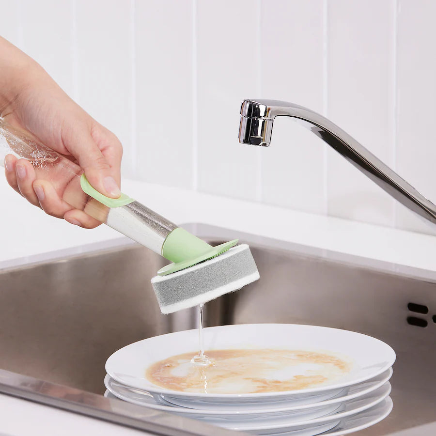 VIDEVECKMAL 3-piece dish sponge set w dispenser