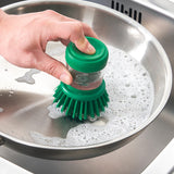 VIDEVECKMAL dish washing brush Dish-washing brush with dispenser, bright green/orange