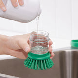 VIDEVECKMAL dish washing brush Dish-washing brush with dispenser, bright green/orange