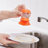 VIDEVECKMAL dish washing brush Dish-washing brush with dispenser, bright green/orange