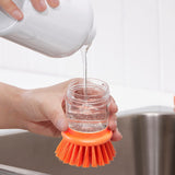 VIDEVECKMAL dish washing brush Dish-washing brush with dispenser, bright green/orange