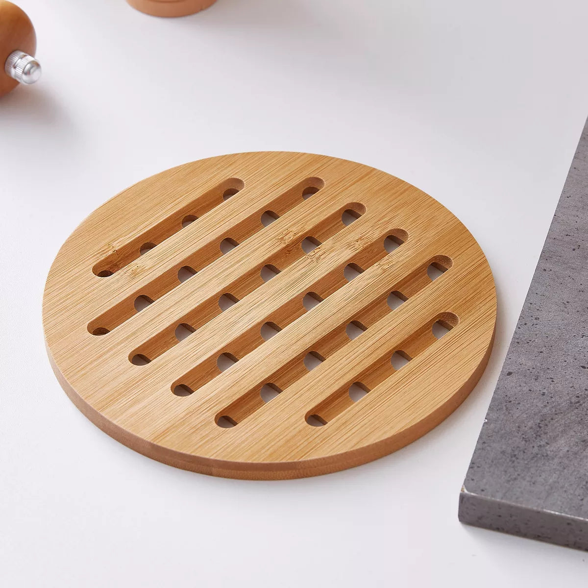 Round Bamboo Trivet pot heat