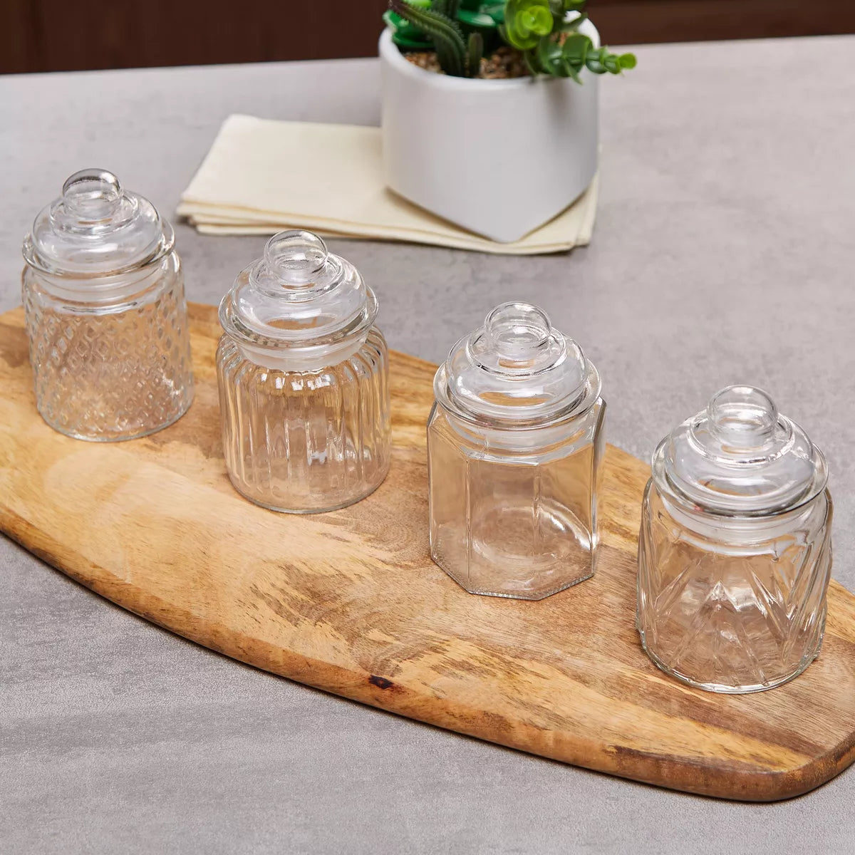 Concord 4-Piece Textured Glass Canisters - 300 ml