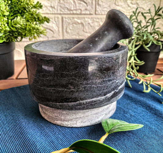 ÄDELSTEN Pestle and mortar, marble black