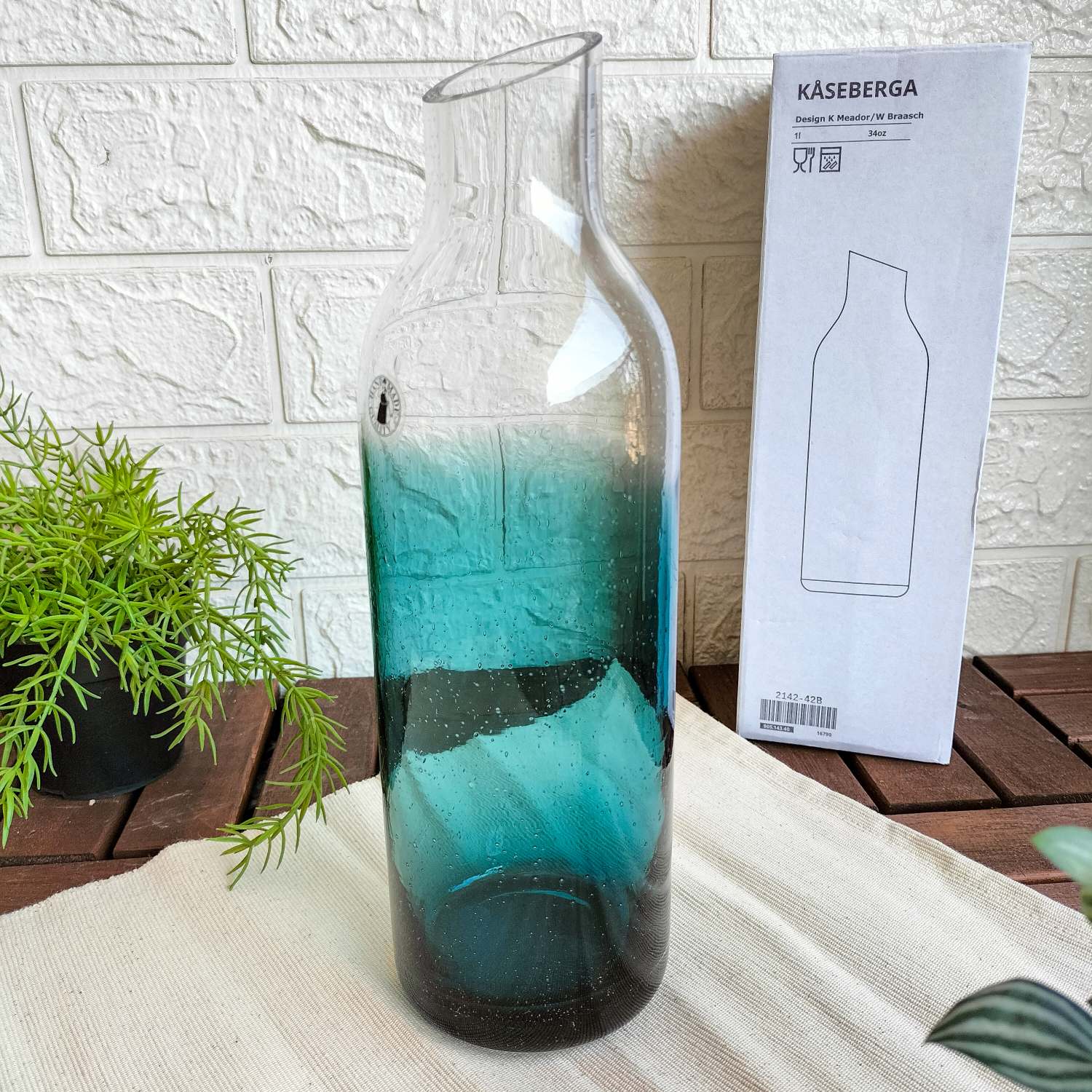 KÅSEBERGA Carafe, clear glass/blue