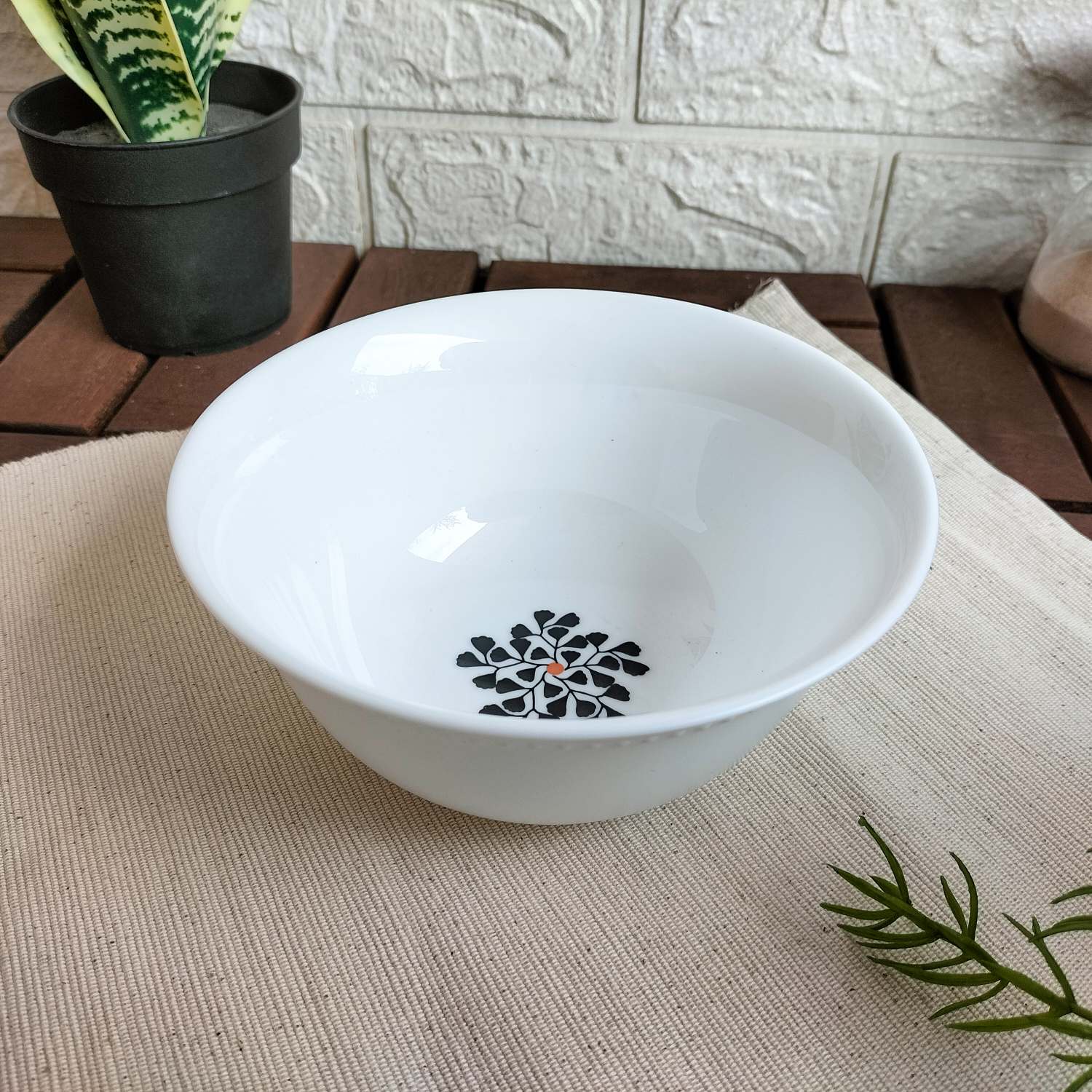 SANNING Serving Bowl, white, patterned, 15 cm