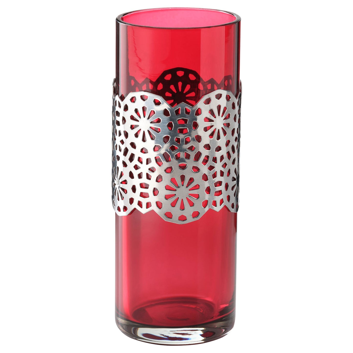 HEMBJUDEN glass vase, red-silver-colour