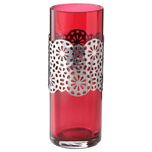 HEMBJUDEN glass vase, red-silver-colour