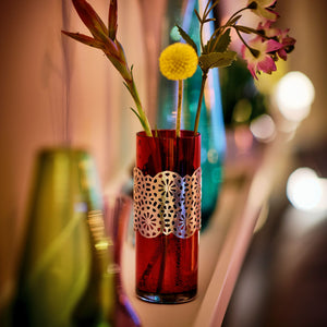 HEMBJUDEN glass vase, red-silver-colour