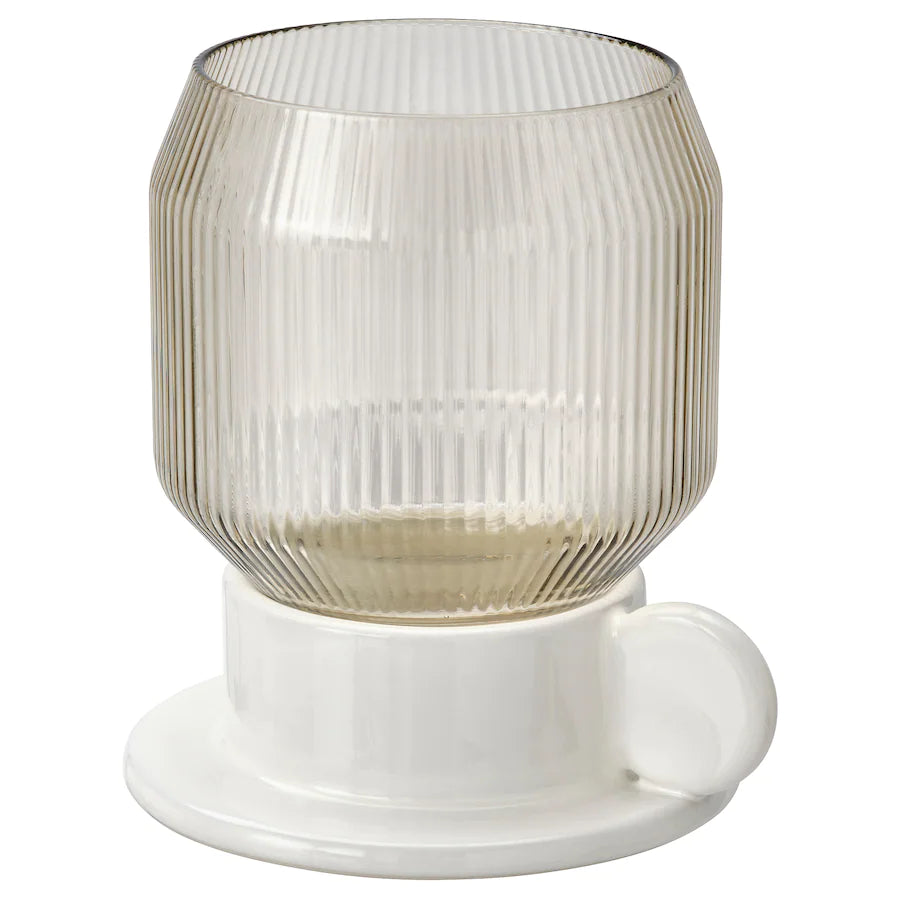 ANLEDNING candle Tealight holder, off-white/light brown