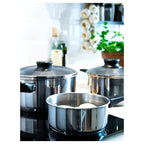 ANNONS. 

5-piece cookware set, glass, stainless steel