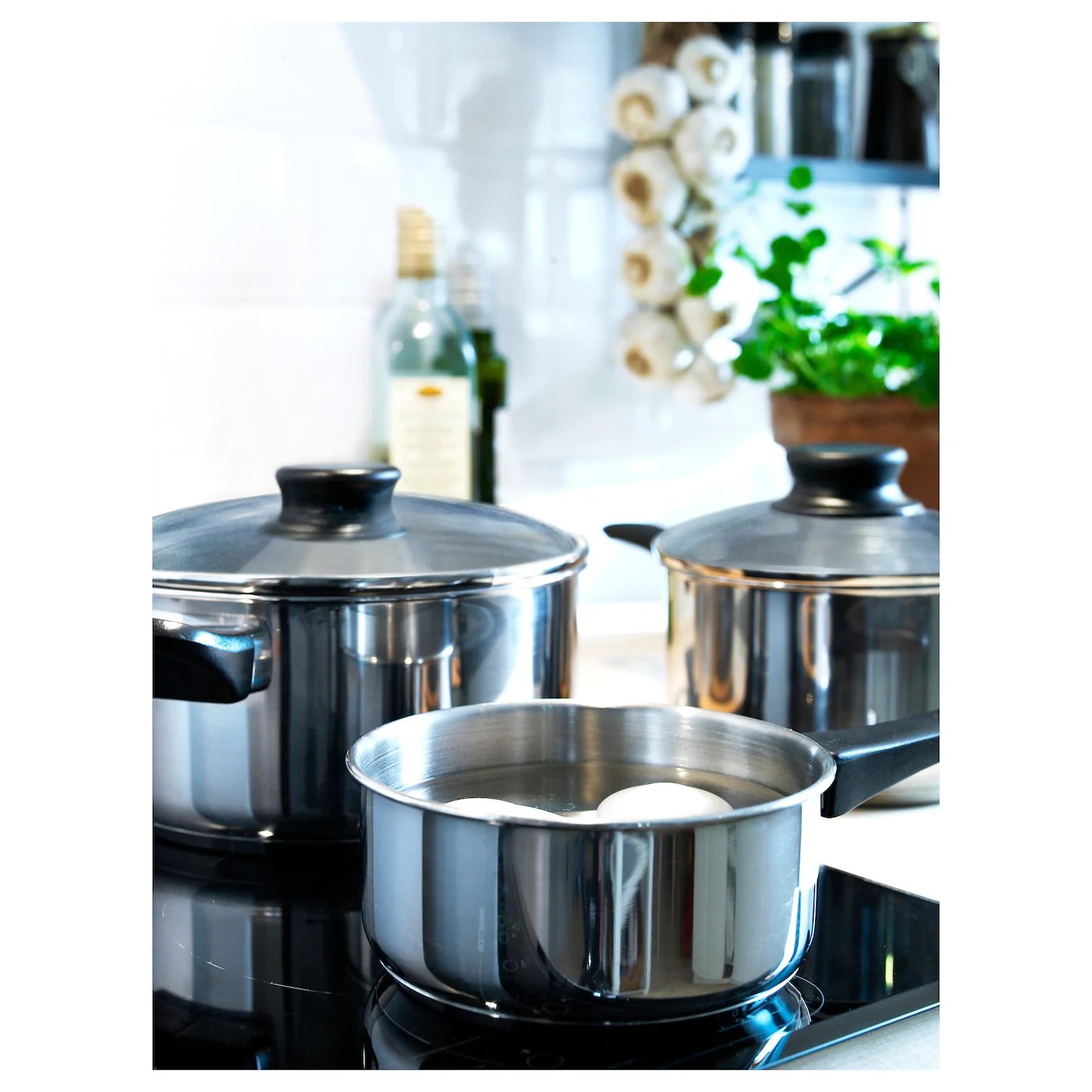 ANNONS. 

5-piece cookware set, glass, stainless steel