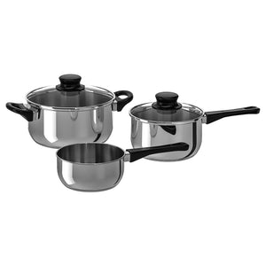 ANNONS. 5-piece cookware set, glass, stainless steel
