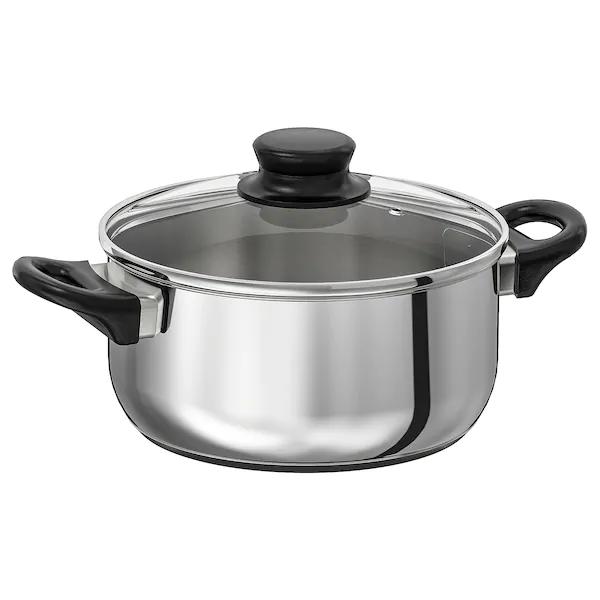 ANNONS Pot with lid, glass, stainless steel2.8 l