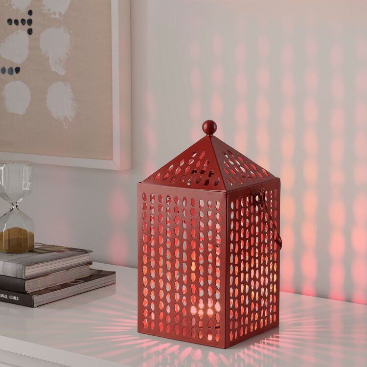 AROMATISK Lantern for tealight, red, 31 cm