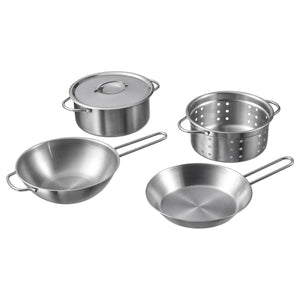 DUKTIG. 5-piece toy cookware set, stainless steel colour