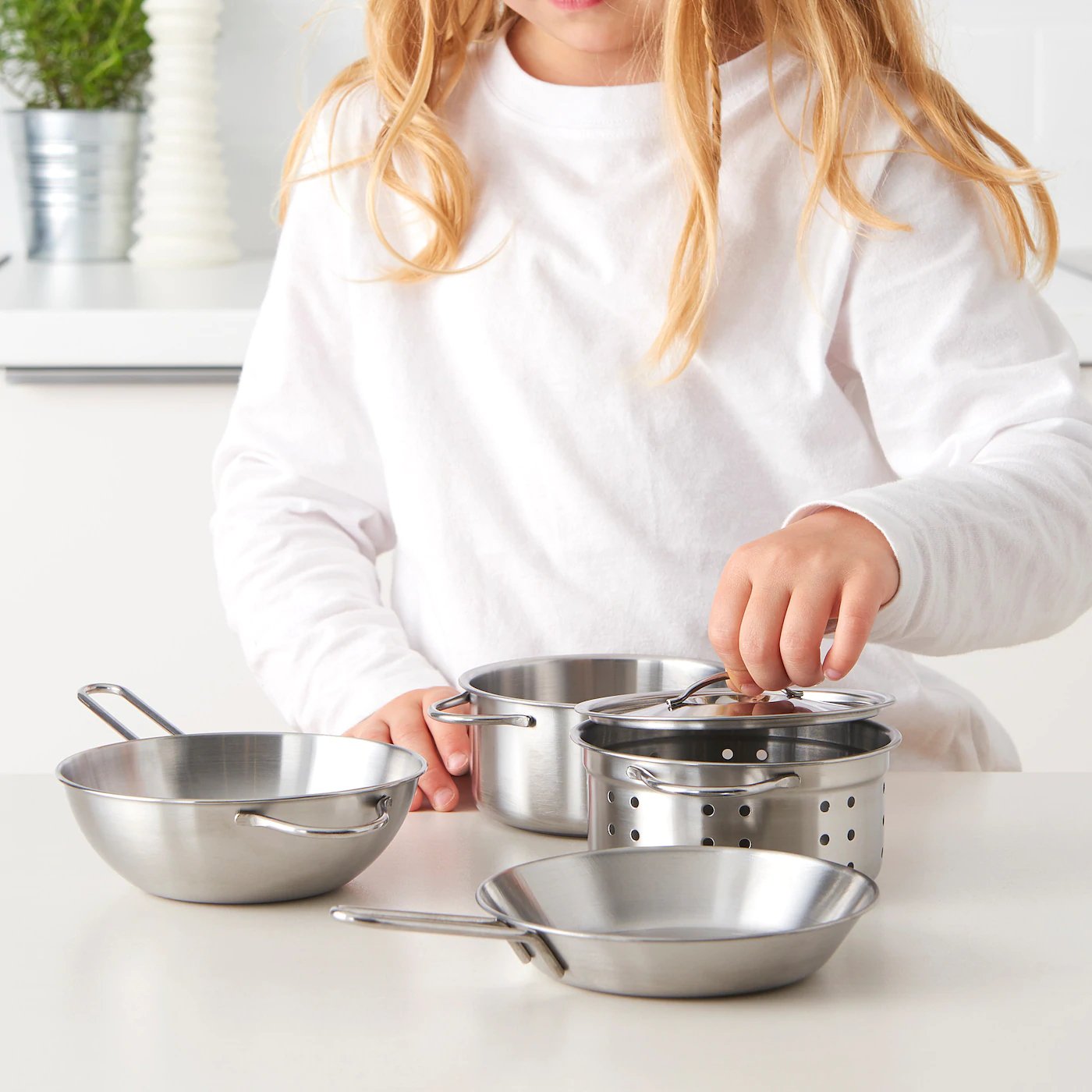 DUKTIG. 

5-piece toy cookware set, stainless steel colour