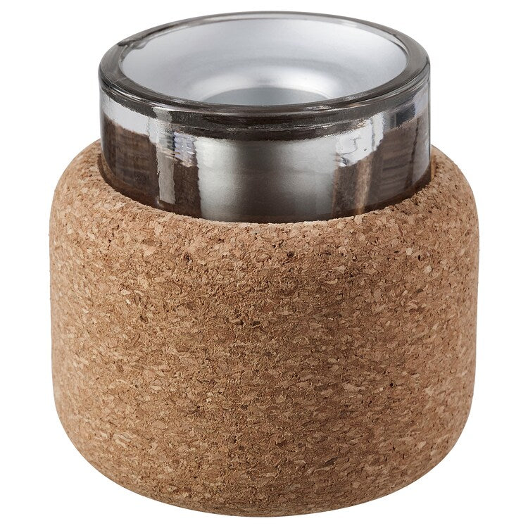 FÖRENLIG

Candlestick/tealight holder, clear glass / cork7 cm