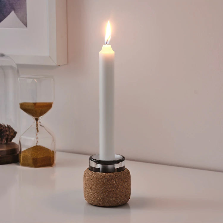 FÖRENLIG

Candlestick/tealight holder, clear glass / cork7 cm