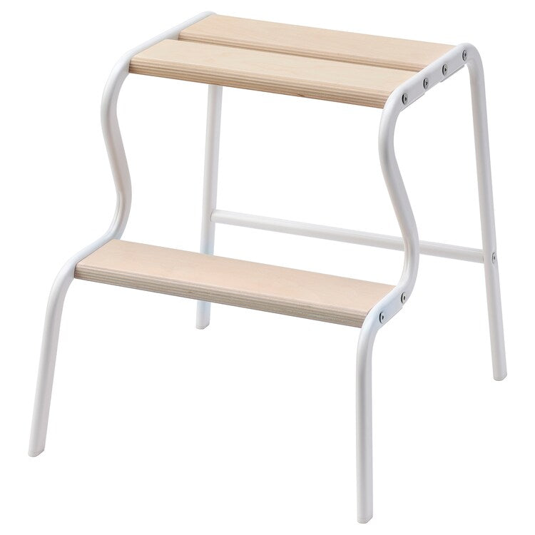 GRUBBAN Step stool, white/birch