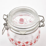 KORKEN Jar with lid, patterned/bright red, 13 cl