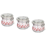 KORKEN Jar with lid, patterned/bright red, 13 cl
